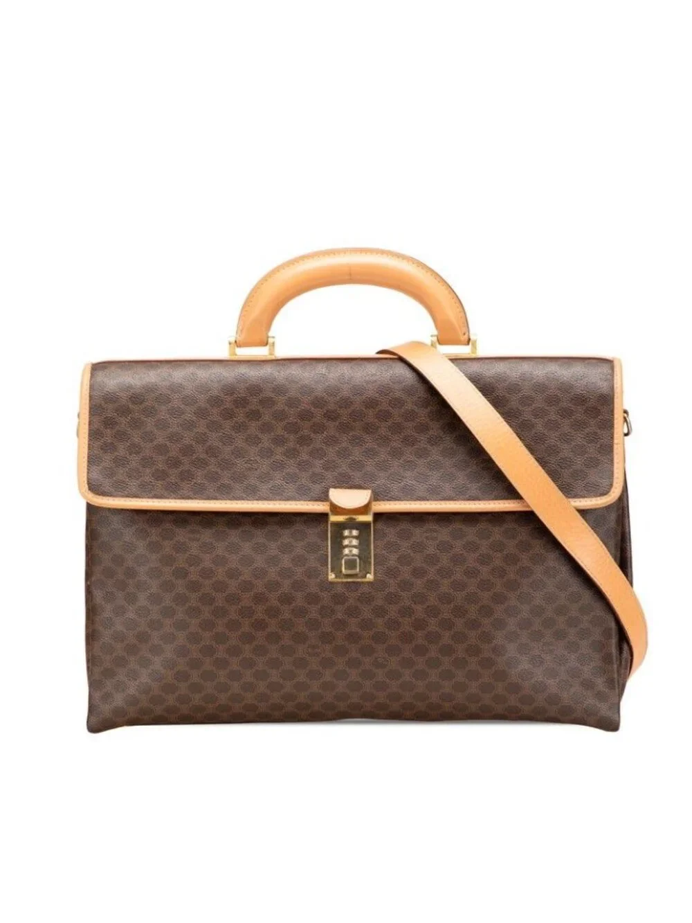 Celine Macadam Business Briefcase Shoulder Bag 2-Way Brown Leather